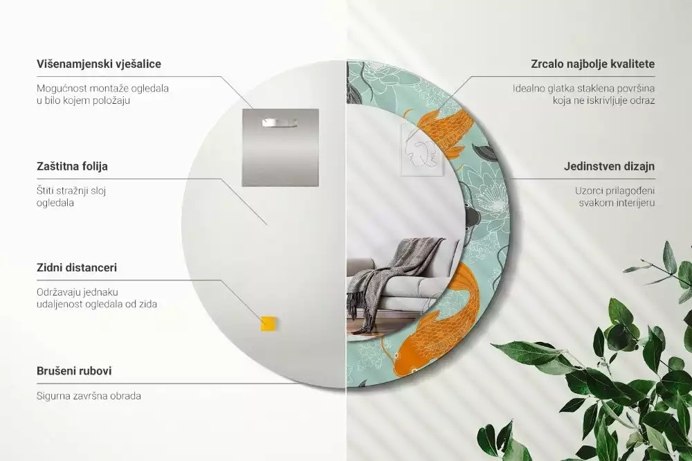 Kerek díszes tükör Koi ponty