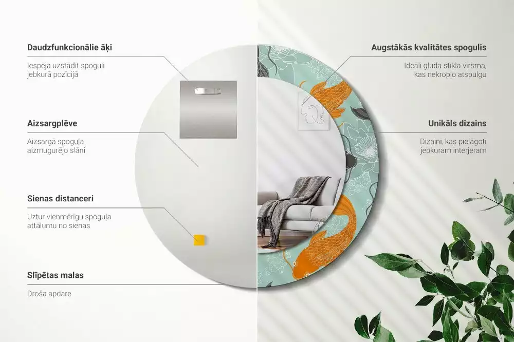 Kerek díszes tükör Koi ponty