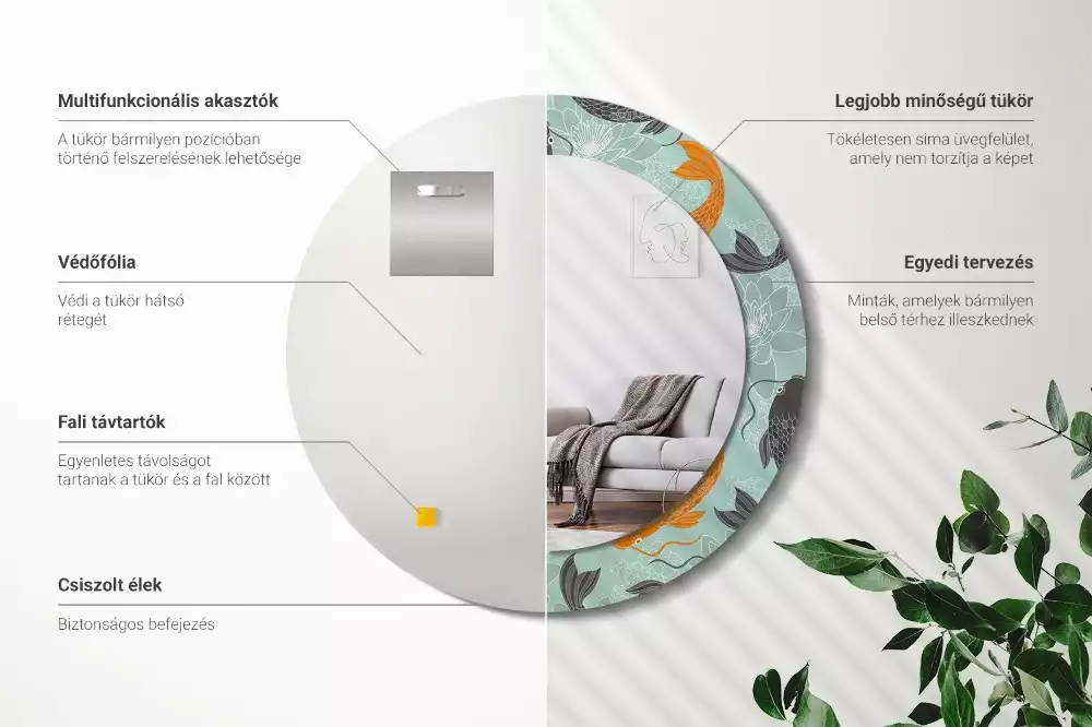 Kerek díszes tükör Koi ponty