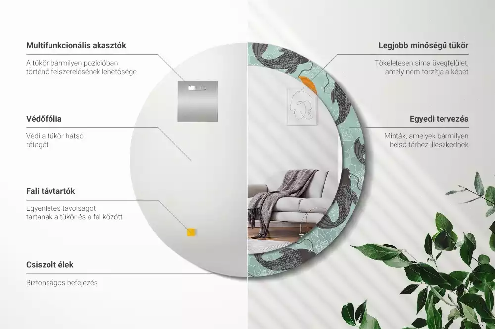 Kerek díszes tükör Koi ponty