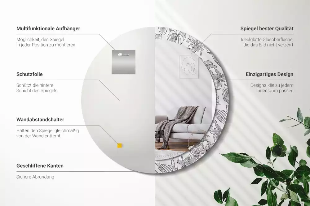 Kerek díszes tükör Virágmintás