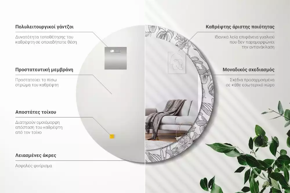 Kerek díszes tükör Virágmintás