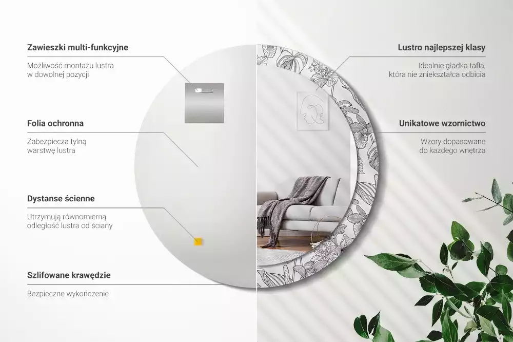 Kerek díszes tükör Virágmintás