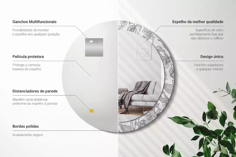 Kerek díszes tükör Virágmintás