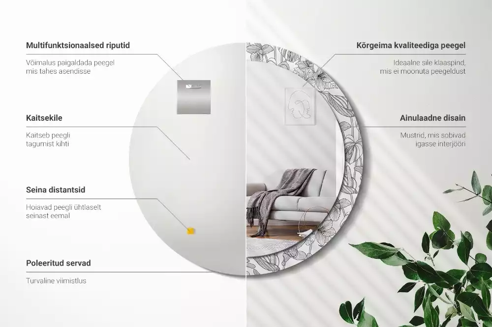 Kerek díszes tükör Virágmintás