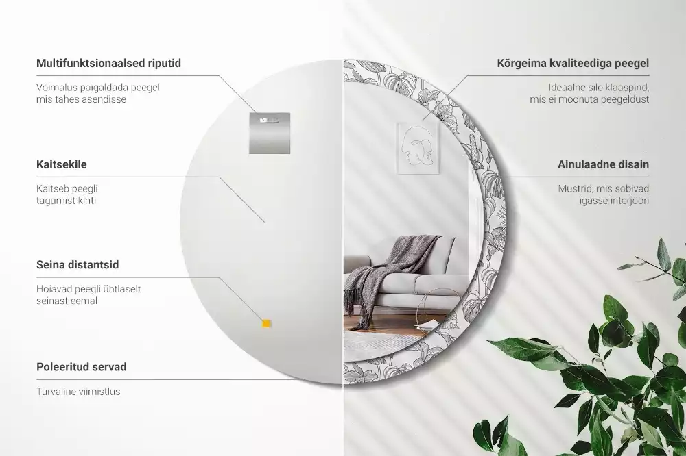 Kerek díszes tükör Virágmintás