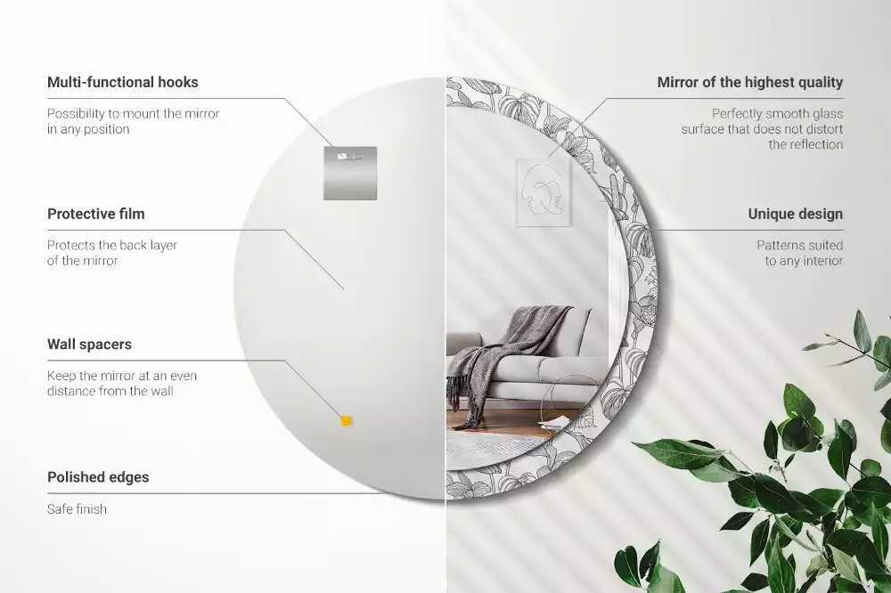 Kerek díszes tükör Virágmintás