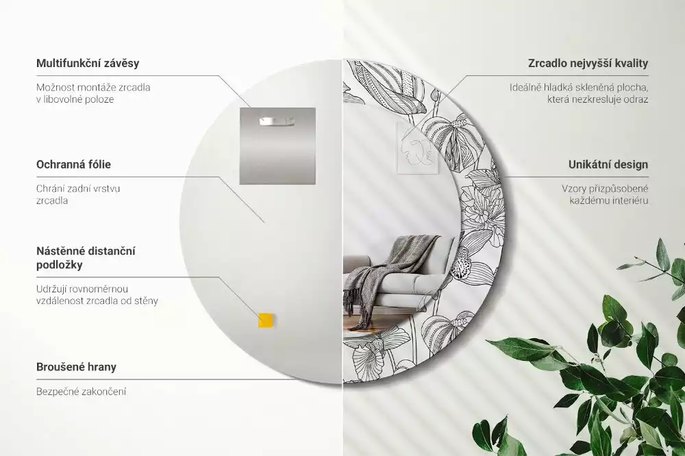 Kerek díszes tükör Virágmintás