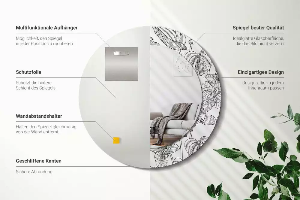 Kerek díszes tükör Virágmintás