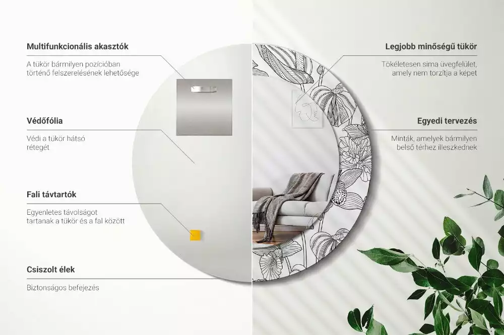 Kerek díszes tükör Virágmintás