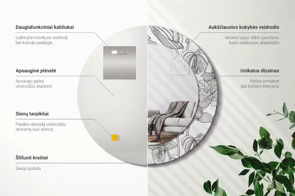 Kerek díszes tükör Virágmintás