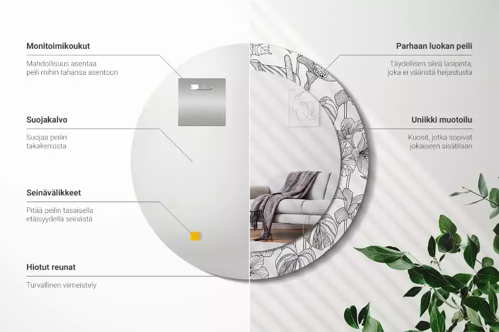 Kerek díszes tükör Virágmintás