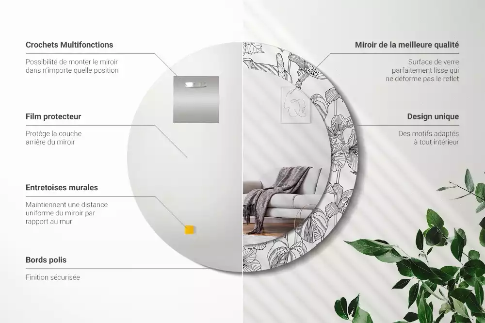 Kerek díszes tükör Virágmintás