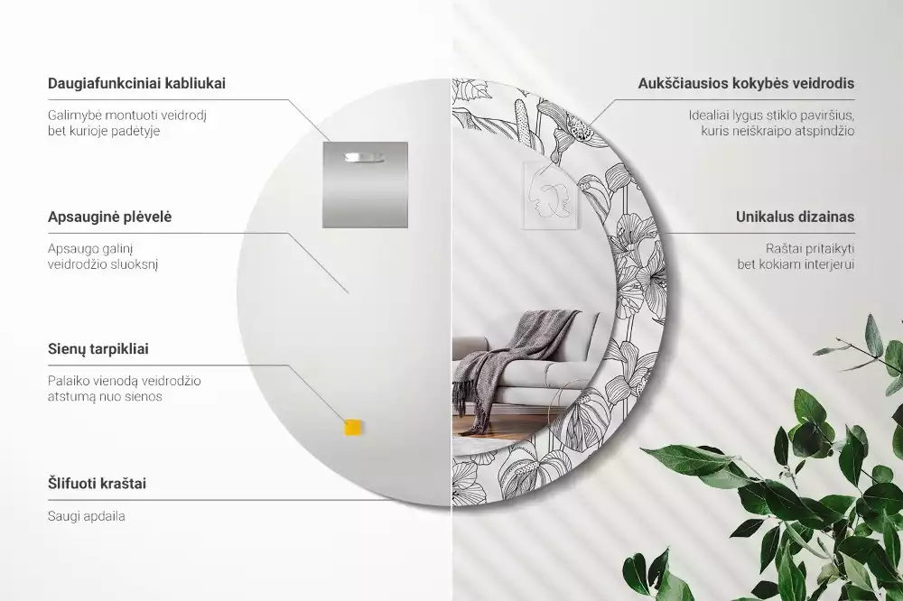 Kerek díszes tükör Virágmintás