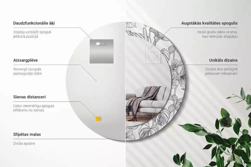 Kerek díszes tükör Virágmintás