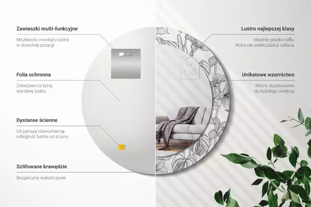 Kerek díszes tükör Virágmintás