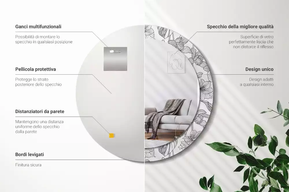 Kerek díszes tükör Virágmintás