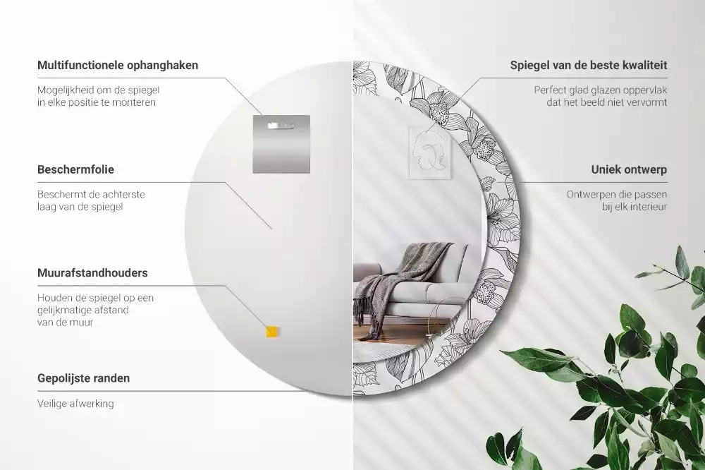 Kerek díszes tükör Virágmintás