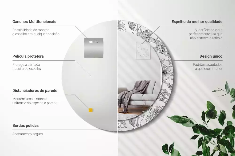 Kerek díszes tükör Virágmintás