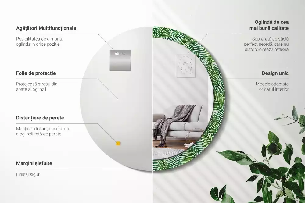 Kerek díszes tükör Trópusi pálmafa