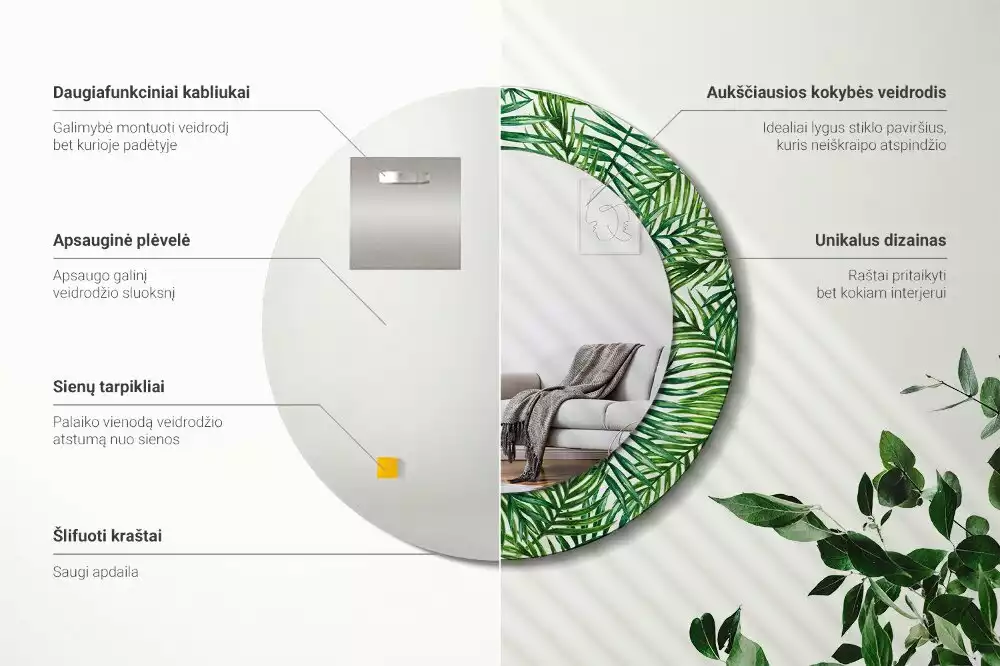 Kerek díszes tükör Trópusi pálmafa