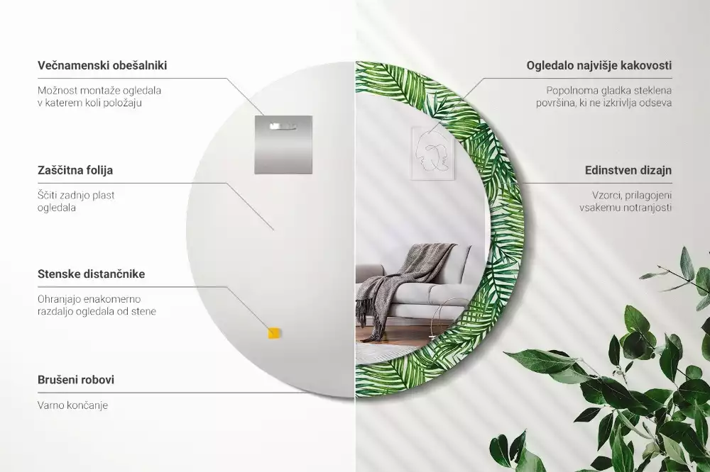 Kerek díszes tükör Trópusi pálmafa