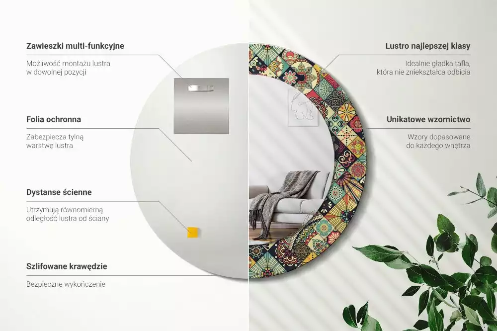 Kerek díszes tükör Patchwork csempe