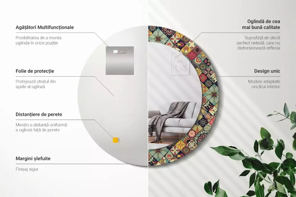 Kerek díszes tükör Patchwork csempe