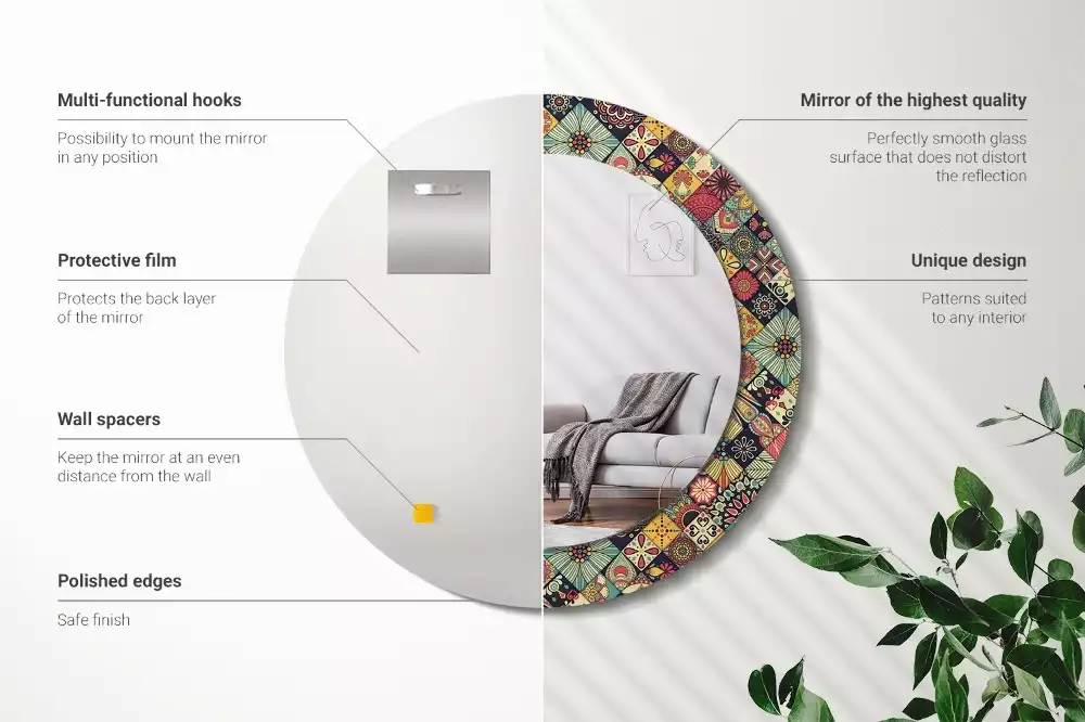 Kerek díszes tükör Patchwork csempe