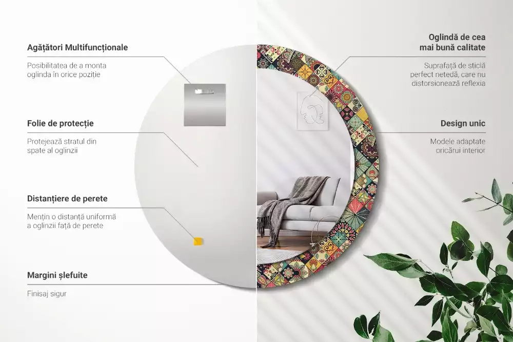 Kerek díszes tükör Patchwork csempe