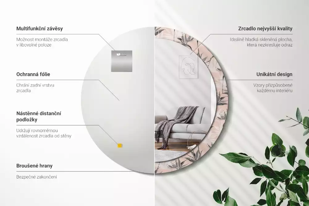 Kerek díszes tükör Strelitzia