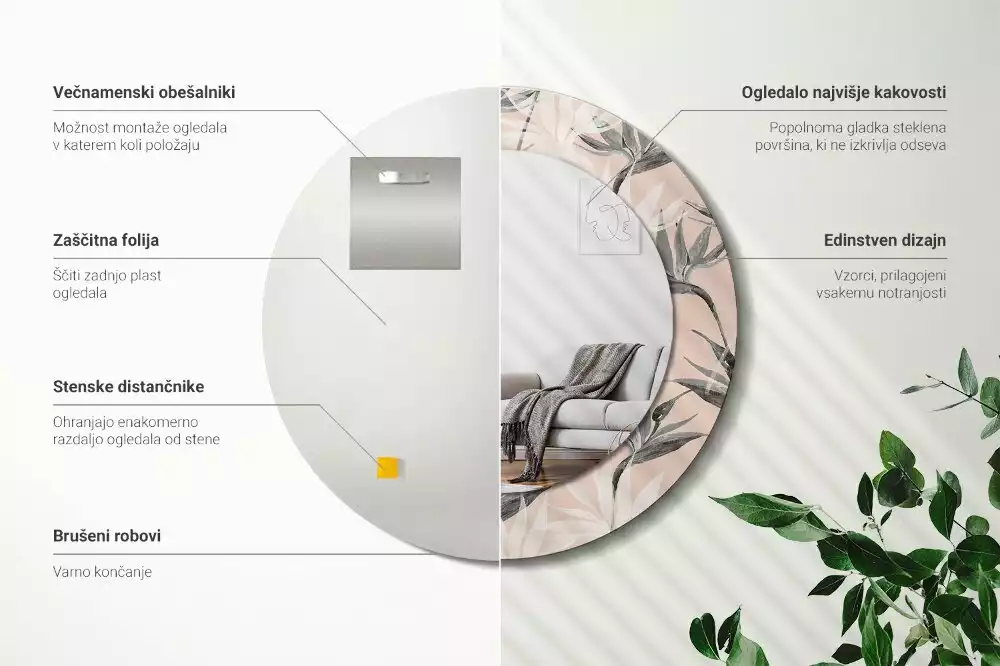 Kerek díszes tükör Strelitzia