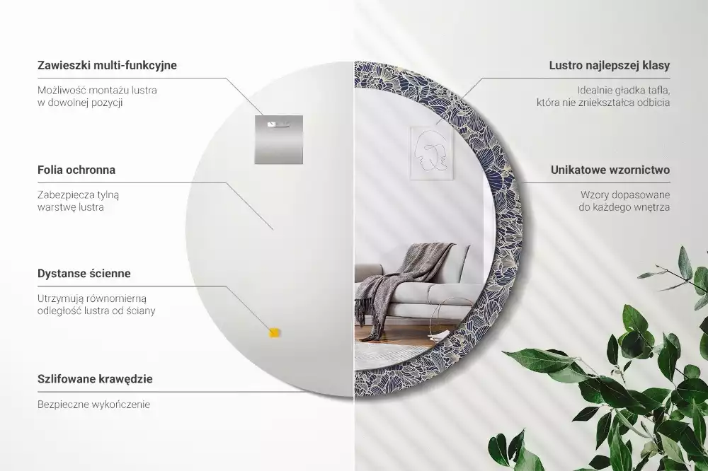 Kerek dísztükör Virágok