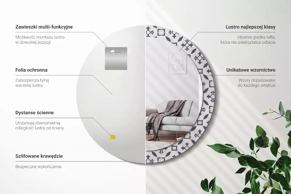 Kerek díszes tükör Csempe minta