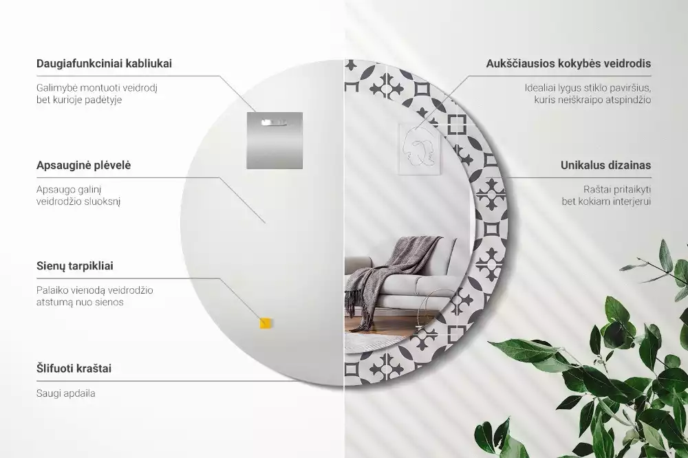 Kerek díszes tükör Csempe minta