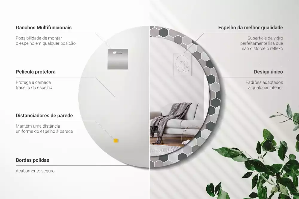 Kerek díszes tükör Hatszögletű minta