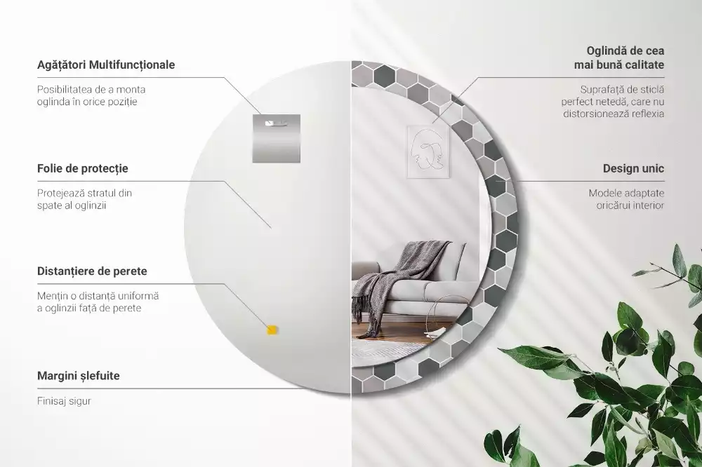 Kerek díszes tükör Hatszögletű minta