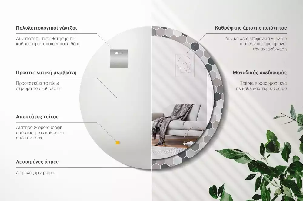 Kerek díszes tükör Hatszögletű minta