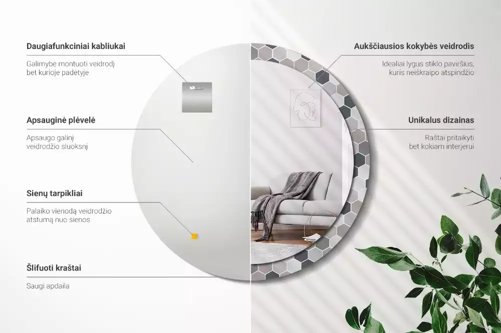 Kerek díszes tükör Hatszögletű minta