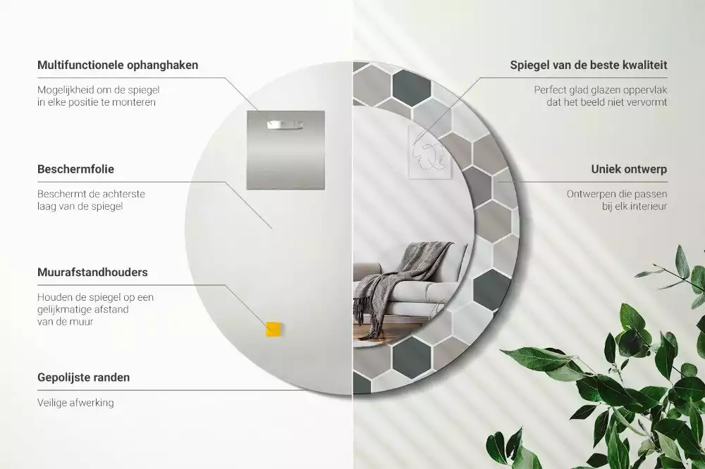 Kerek díszes tükör Hatszögletű minta