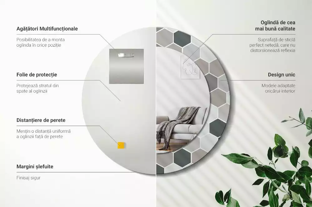 Kerek díszes tükör Hatszögletű minta