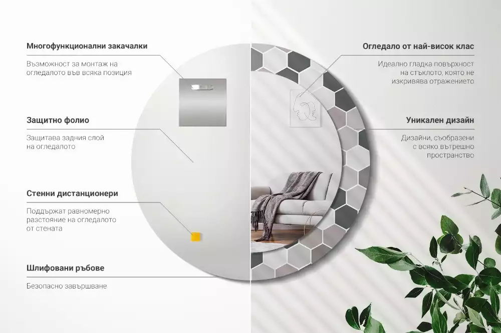 Kerek díszes tükör Hatszögletű minta