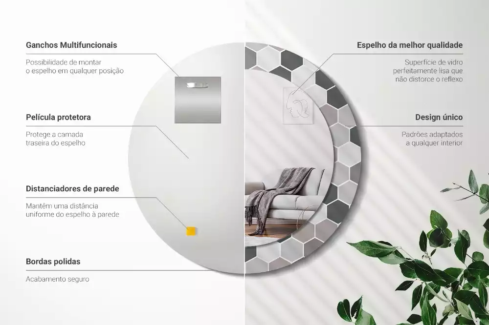 Kerek díszes tükör Hatszögletű minta