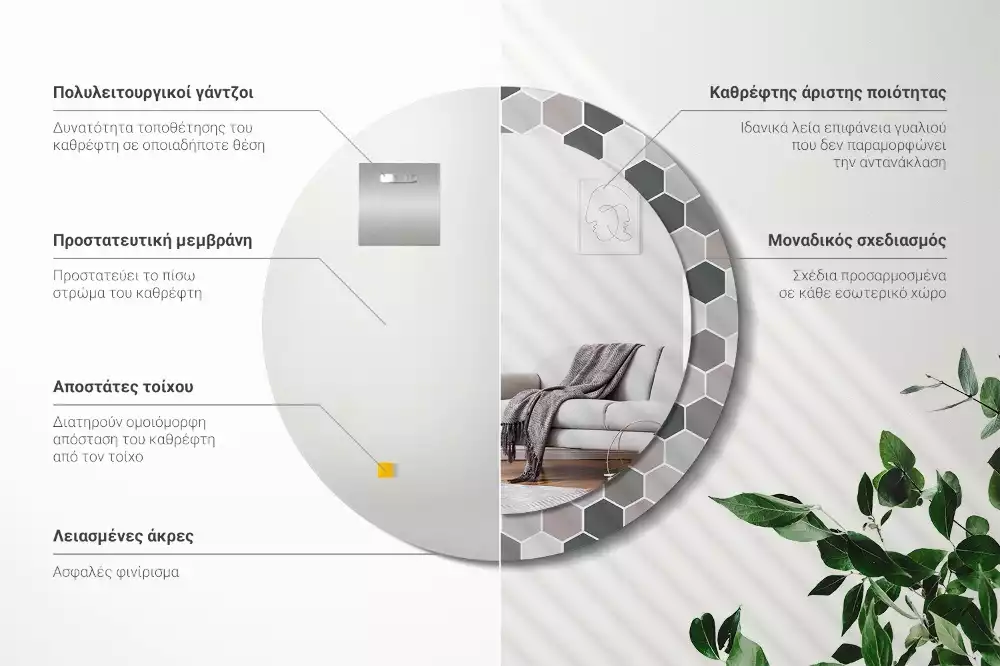 Kerek díszes tükör Hatszögletű minta