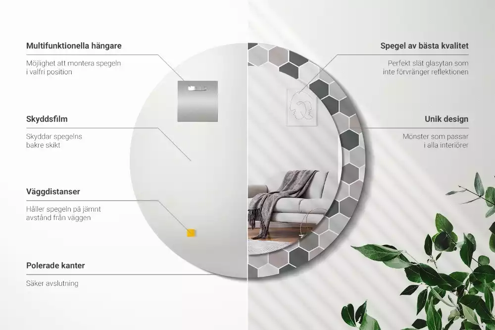 Kerek díszes tükör Hatszögletű minta