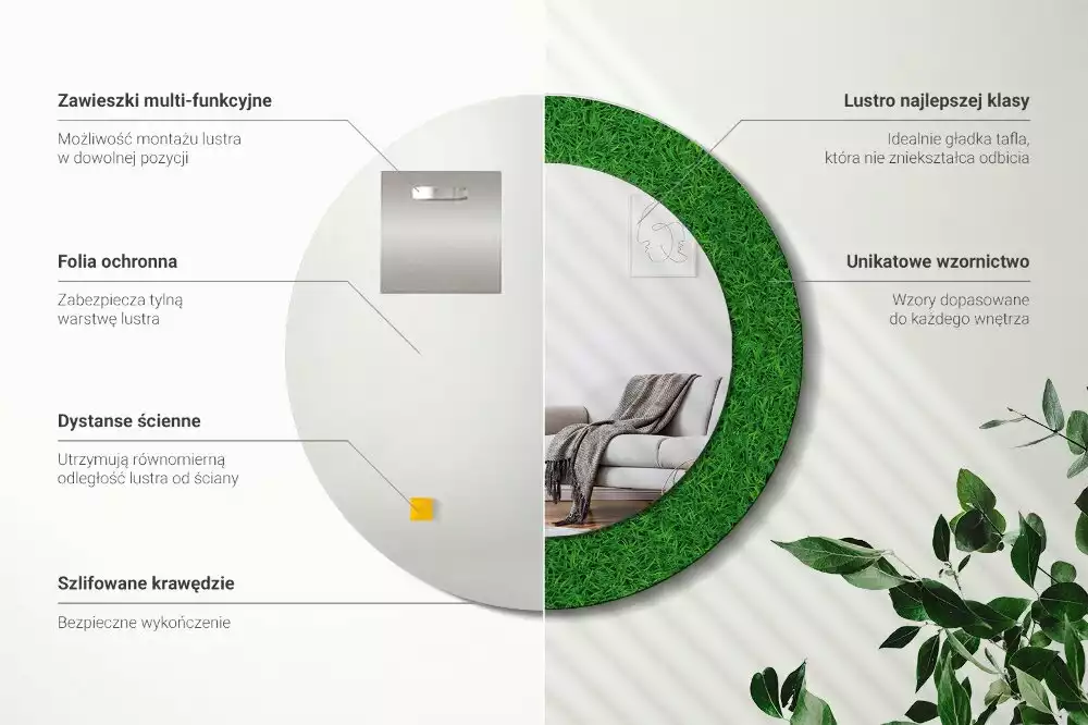 Kerek díszes tükör Zöld fű