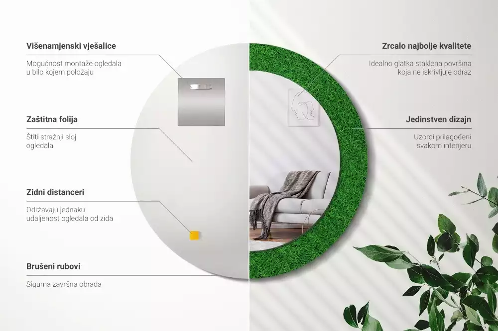 Kerek díszes tükör Zöld fű