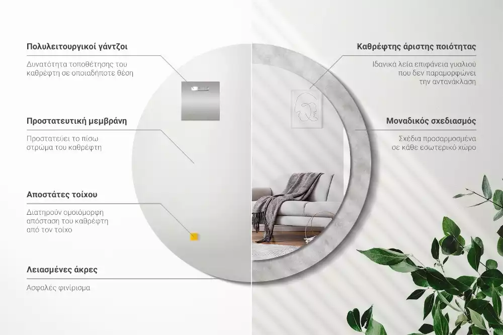 Kerek díszes tükör Beton textúra