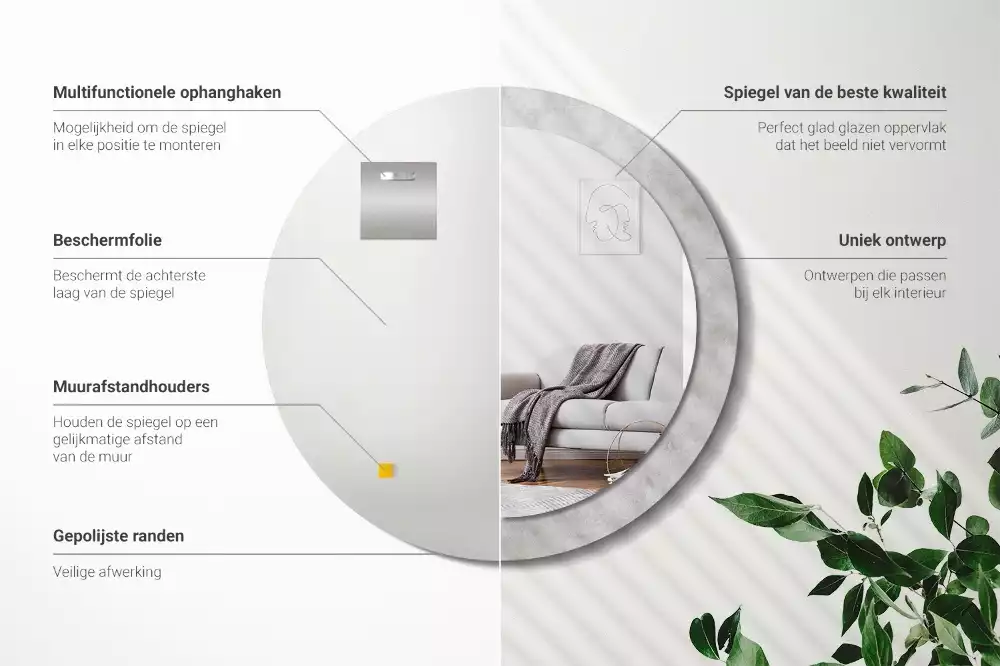 Kerek díszes tükör Beton textúra