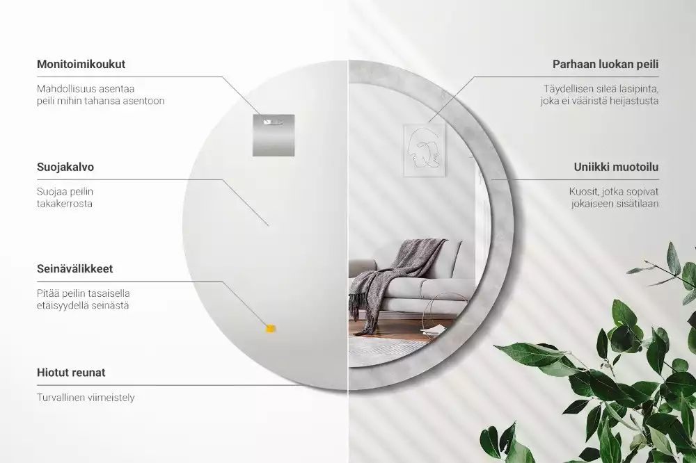 Kerek díszes tükör Beton textúra